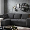 Canapé D’angle Convertible BASTA Avec Méridienne Droite Tissu Noir REMISE 22