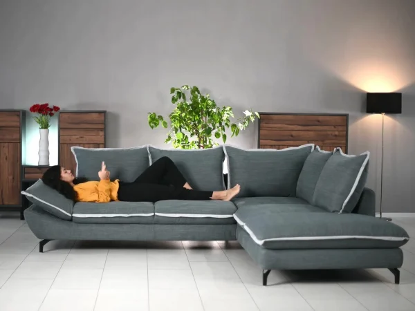 boutique Canapé D’angle Convertible ARRAS Avec Méridienne Droite Tissu Gris Clair 1
