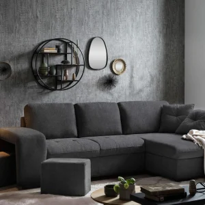 achat Canapé D’angle Convertible BASTA Avec Méridienne Gauche Tissu Noir 10
