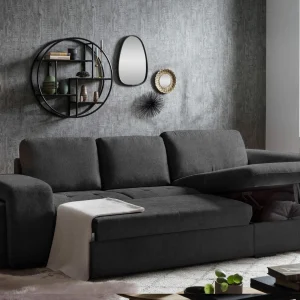 achat Canapé D’angle Convertible BASTA Avec Méridienne Gauche Tissu Noir 12