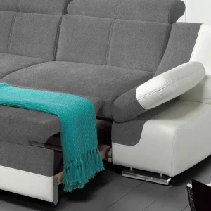 authentiques Canapé Convertible ADAMOB Avec Méridienne Gauche Tissu Et éco-cuir Pierre Gris/blanc 11