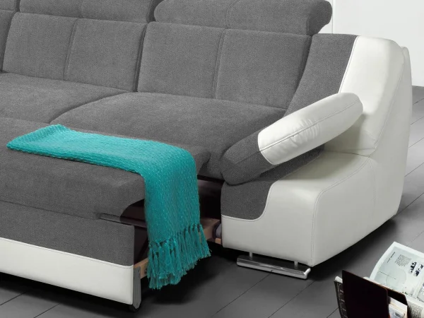 authentiques Canapé Convertible ADAMOB Avec Méridienne Gauche Tissu Et éco-cuir Pierre Gris/blanc 4