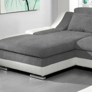 authentiques Canapé Convertible ADAMOB Avec Méridienne Gauche Tissu Et éco-cuir Pierre Gris/blanc 13