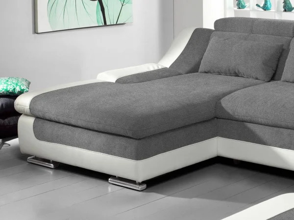 authentiques Canapé Convertible ADAMOB Avec Méridienne Gauche Tissu Et éco-cuir Pierre Gris/blanc 5