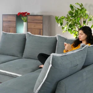 boutique Canapé D’angle Convertible ARRAS Avec Méridienne Droite Tissu Gris Clair 14