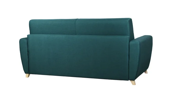 meilleur service Canapé Convertible 3 Places En Tissu Bleu Canard Et Bois Clair Avec Matelas 18 Cm GRAHAM 6
