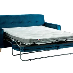 Canapé Convertible 3 Places En Tissu Velours Bleu Paon Et Bois Clair Avec Matelas 9 Cm CIGALE marque pas cher 12
