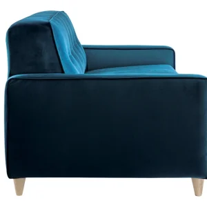 Canapé Convertible 3 Places En Tissu Velours Bleu Paon Et Bois Clair Avec Matelas 9 Cm CIGALE marque pas cher 14