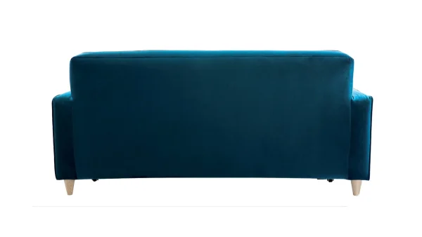 Canapé Convertible 3 Places En Tissu Velours Bleu Paon Et Bois Clair Avec Matelas 9 Cm CIGALE marque pas cher 5