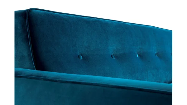 Canapé Convertible 3 Places En Tissu Velours Bleu Paon Et Bois Clair Avec Matelas 9 Cm CIGALE marque pas cher 6
