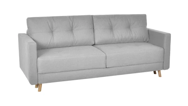 garantis authentique Canapé Convertible Avec Coffre 3 Places En Tissu Gris Clair Et Bois Clair MIRA 3