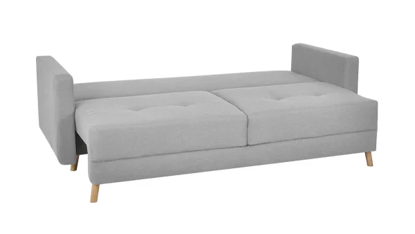 garantis authentique Canapé Convertible Avec Coffre 3 Places En Tissu Gris Clair Et Bois Clair MIRA 4