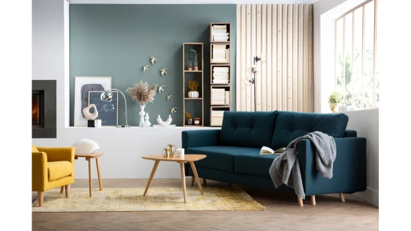 garantis authentique Canapé Convertible Avec Coffre 3 Places En Tissu Gris Clair Et Bois Clair MIRA 8