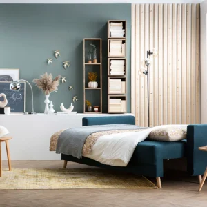 garantis authentique Canapé Convertible Avec Coffre 3 Places En Tissu Gris Clair Et Bois Clair MIRA 26