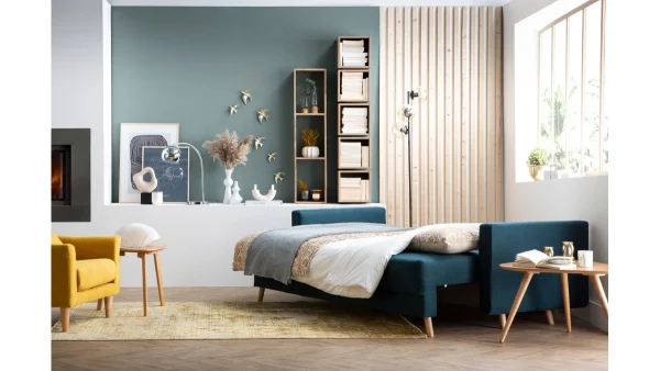 garantis authentique Canapé Convertible Avec Coffre 3 Places En Tissu Gris Clair Et Bois Clair MIRA 9