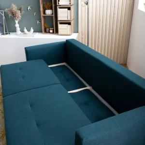 garantis authentique Canapé Convertible Avec Coffre 3 Places En Tissu Gris Clair Et Bois Clair MIRA 28