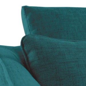 excellent qulity Canapé Convertible Scandinave 3 Places En Tissu Bleu Paon Et Bois Clair Avec Matelas 10 Cm CREEP 19