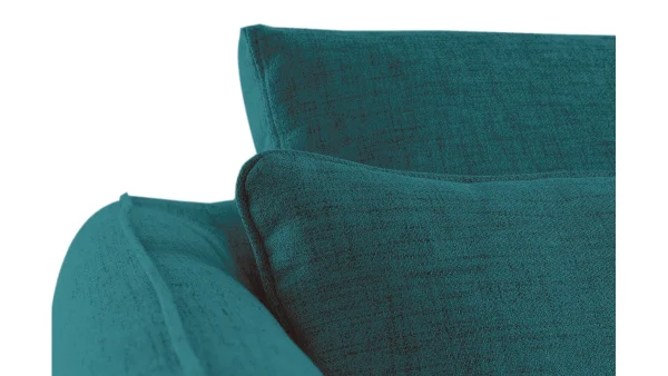 excellent qulity Canapé Convertible Scandinave 3 Places En Tissu Bleu Paon Et Bois Clair Avec Matelas 10 Cm CREEP 7
