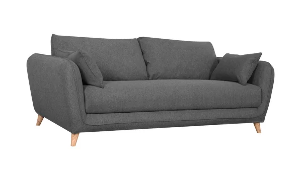 Canapé Convertible Scandinave 3 Places En Tissu Gris Anthracite Et Bois Clair Avec Matelas 10 Cm CREEP SOLDES TOUT À 1