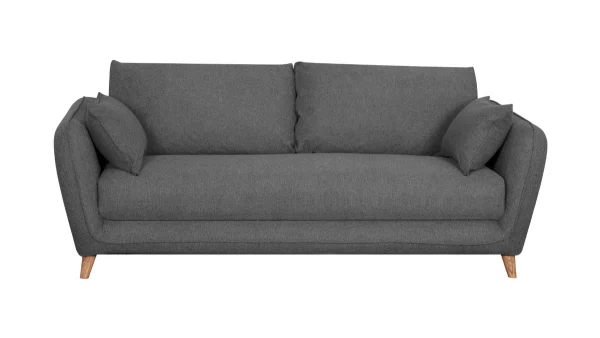 Canapé Convertible Scandinave 3 Places En Tissu Gris Anthracite Et Bois Clair Avec Matelas 10 Cm CREEP SOLDES TOUT À 3