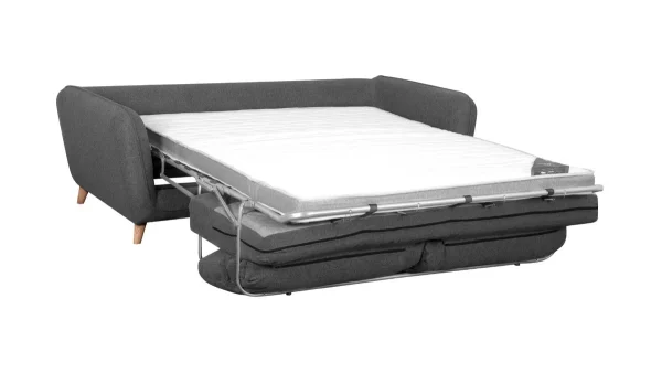 Canapé Convertible Scandinave 3 Places En Tissu Gris Anthracite Et Bois Clair Avec Matelas 10 Cm CREEP SOLDES TOUT À 4