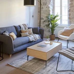 Canapé Convertible Scandinave 3 Places En Tissu Gris Anthracite Et Bois Clair Avec Matelas 10 Cm CREEP SOLDES TOUT À 22