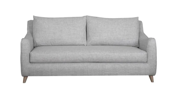 Large choix en ligne Canapé Convertible Scandinave 3 Places En Tissu Gris Clair Et Bois Clair Avec Matelas 10 Cm VENDOME 1