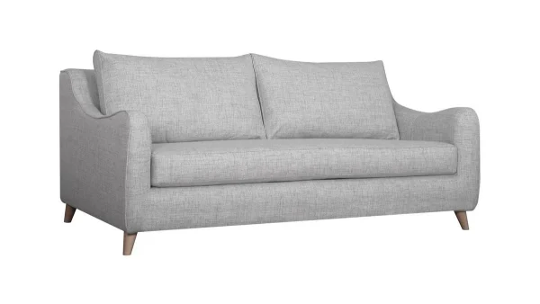 Large choix en ligne Canapé Convertible Scandinave 3 Places En Tissu Gris Clair Et Bois Clair Avec Matelas 10 Cm VENDOME 3