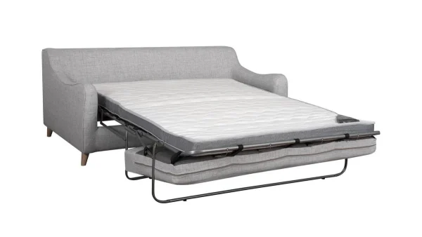 Large choix en ligne Canapé Convertible Scandinave 3 Places En Tissu Gris Clair Et Bois Clair Avec Matelas 10 Cm VENDOME 4