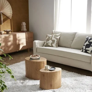 Large choix en ligne Canapé Convertible Scandinave 3 Places En Tissu Gris Clair Et Bois Clair Avec Matelas 10 Cm VENDOME 20