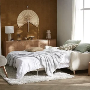 Large choix en ligne Canapé Convertible Scandinave 3 Places En Tissu Gris Clair Et Bois Clair Avec Matelas 10 Cm VENDOME 22