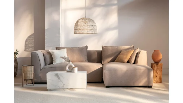 Canapé D’angle Droit Modulable Tissu Beige PLURIEL Livraison Standard/Rapide 9