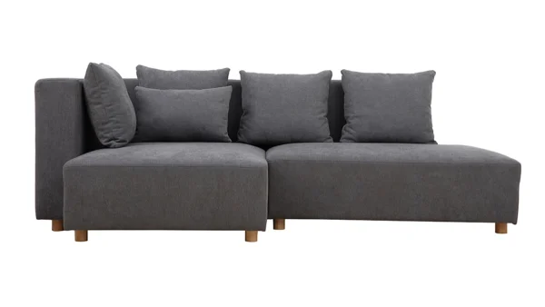à prix imbattables Canapé D’angle Gauche 3 Places En Tissu Effet Velours Gris Et Bois Clair HARLEM 1