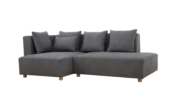 à prix imbattables Canapé D’angle Gauche 3 Places En Tissu Effet Velours Gris Et Bois Clair HARLEM 3