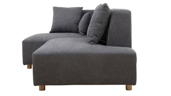 à prix imbattables Canapé D’angle Gauche 3 Places En Tissu Effet Velours Gris Et Bois Clair HARLEM 4