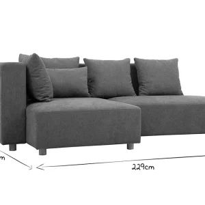 à prix imbattables Canapé D’angle Gauche 3 Places En Tissu Effet Velours Gris Et Bois Clair HARLEM 19