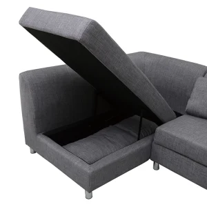 à prix promos Canapé D’angle Gauche Convertible Avec Coffre 3 Places En Tissu Gris Et Acier Chromé MIAMI 21