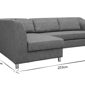 à prix promos Canapé D’angle Gauche Convertible Avec Coffre 3 Places En Tissu Gris Et Acier Chromé MIAMI 25