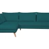 qualité supérieure Canapé D’angle Gauche Scandinave 5 Places En Tissu Bleu Paon Et Bois Clair CREEP 29