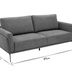 en ligne Canapé Design 3 Places En Tissu Effet Velours Texturé Gris Et Métal Noir MOSCO 22