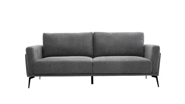 en ligne Canapé Design 3 Places En Tissu Effet Velours Texturé Gris Et Métal Noir MOSCO 1