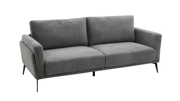 en ligne Canapé Design 3 Places En Tissu Effet Velours Texturé Gris Et Métal Noir MOSCO 3