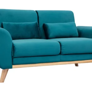 Canapé Scandinave 2 Places En Tissu Velours Bleu Pétrole Et Bois Clair EKTOR dernières 12