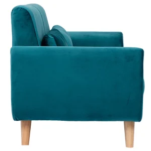 Canapé Scandinave 2 Places En Tissu Velours Bleu Pétrole Et Bois Clair EKTOR dernières 14