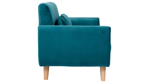 Canapé Scandinave 2 Places En Tissu Velours Bleu Pétrole Et Bois Clair EKTOR dernières 4