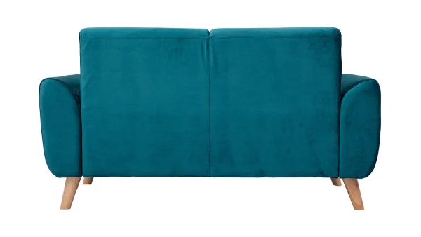 Canapé Scandinave 2 Places En Tissu Velours Bleu Pétrole Et Bois Clair EKTOR dernières 5