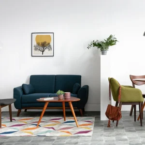 Canapé Scandinave 2 Places En Tissu Velours Bleu Pétrole Et Bois Clair EKTOR dernières 20