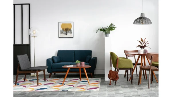 Canapé Scandinave 2 Places En Tissu Velours Bleu Pétrole Et Bois Clair EKTOR dernières 7