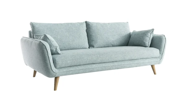 l'unique style Canapé Scandinave 3 Places En Tissu Bleu Glacier Et Bois Clair CREEP 3