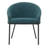 luxe soldes Chaise Design En Tissu Effet Velours Bleu Canard Et Métal Noir JENNA 25